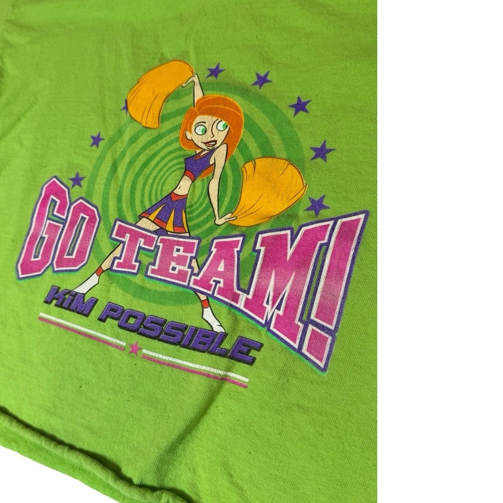 Vintage Disney Store Kim Possible Go Team Cropped Graphic Tee Lime Green Large